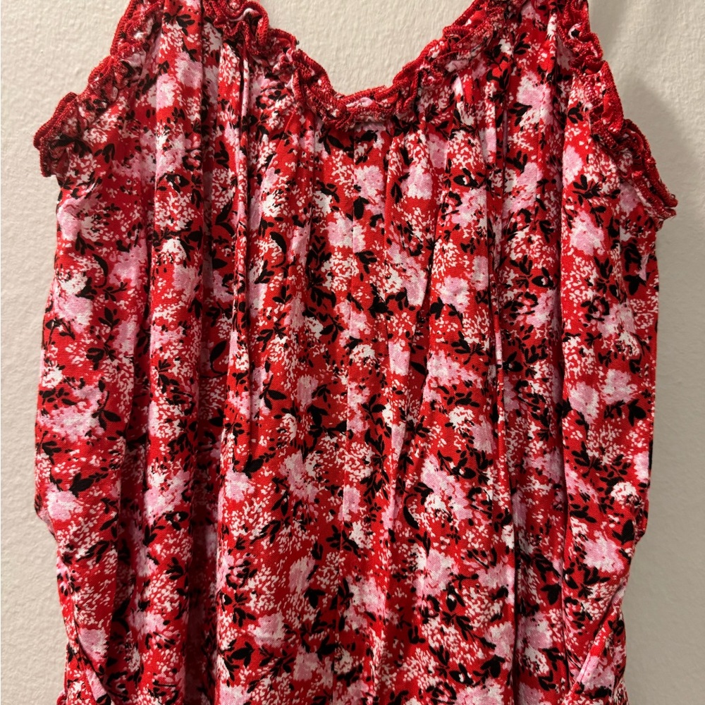 Red Floral Spaghetti-Strap Jumpsuit - Picture 3 of 12